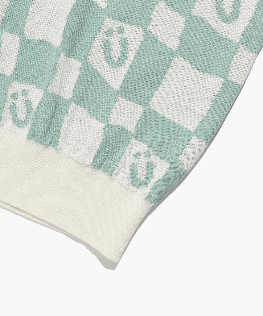 ISTKUNST Checkerboard Smiley Collar Half Knit_Mint(Ik2Dmmk641A)