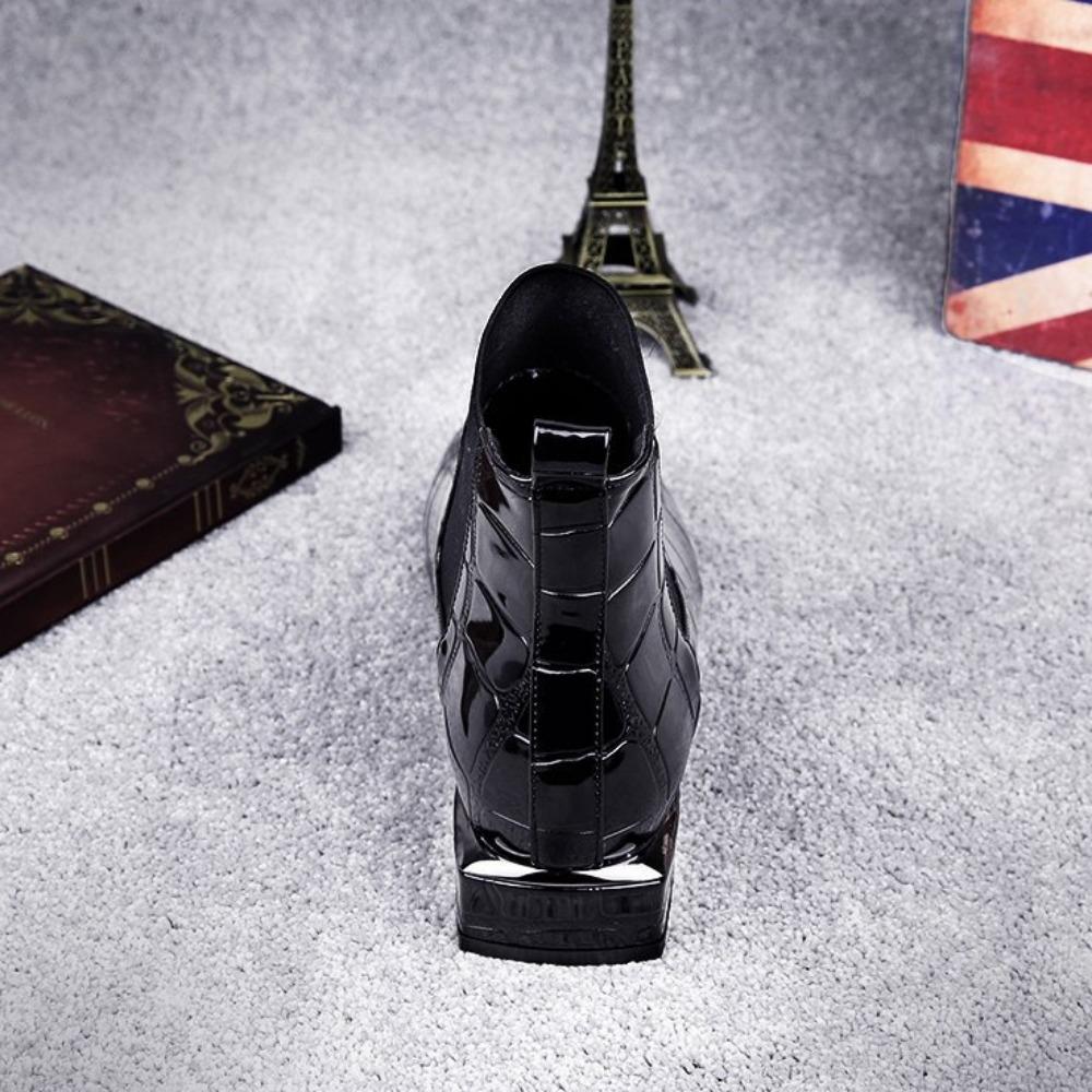 Trumpi moteriški lakinės odos mados batai, moteriški batai plokščiapadžiu, kvadratiniu priekiu, su šoniniu užtrauktuku, aulinukai moterims