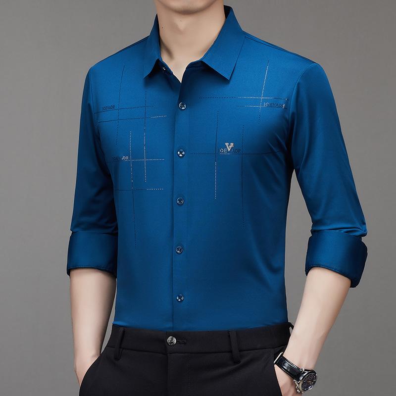 Men Long Sleeve Turn Down Collar Business Casual Wrinkle Free Shirt