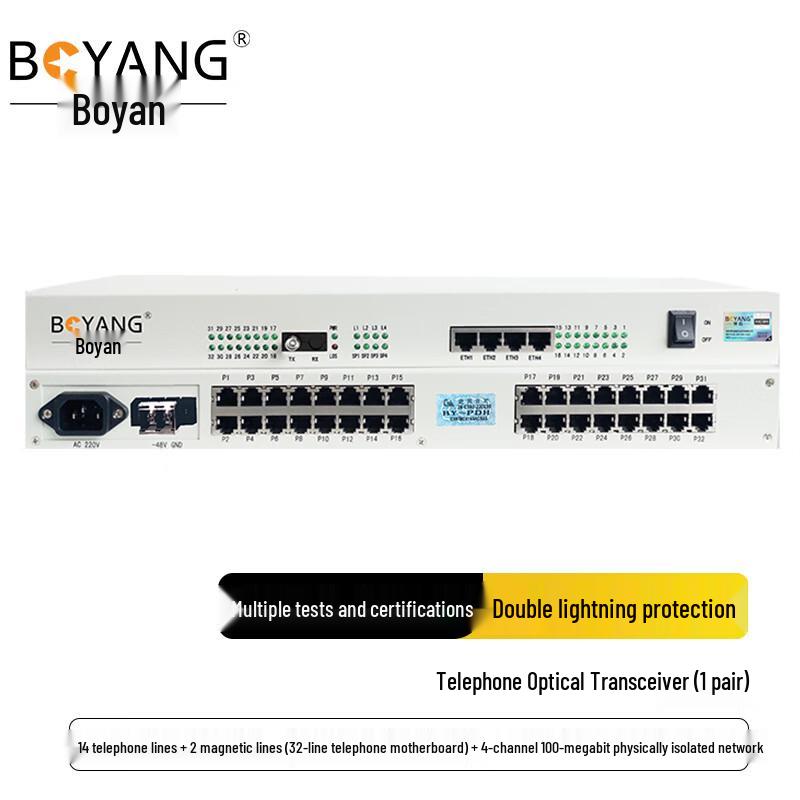 BOYANG Integrated Fiber Optic Transceiver (14 Phone, 2 Magneto, 4-Port Ethernet, 20KM)