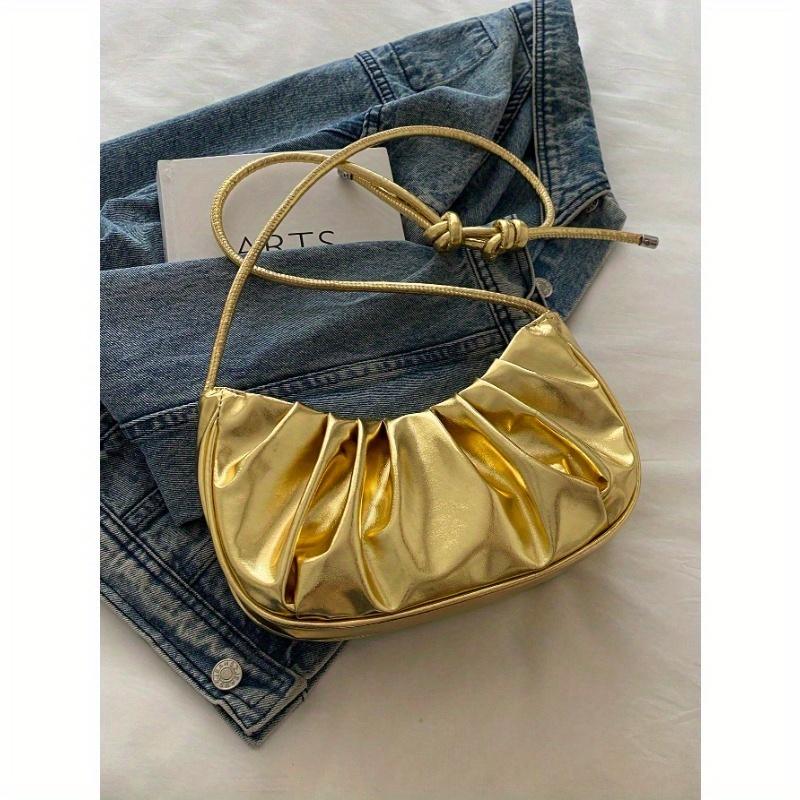 Mode Einfarbig Gold Wolkenplissee PU Damen Handtasche Schlicht Süßer Stil Schultertasche, Umhängetasche. Geeignet zum Einkaufen