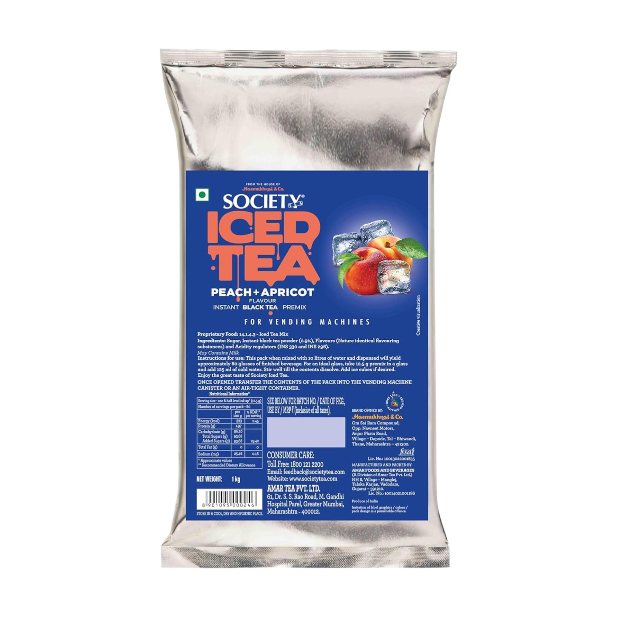 

Society Peach & Apricot Iced Tea Powder Drink Mix Refreshing Sweet Fruity Beverage Easy To Prepare Cold Drink 1 kg Pack