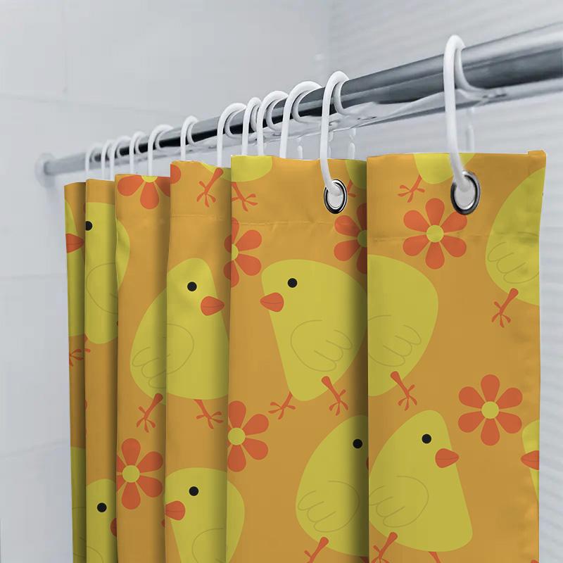 Cute Chicken Flower Shower Curtain Home Decor Bathroom Rug Waterproof Washable Printing Bath Accessories