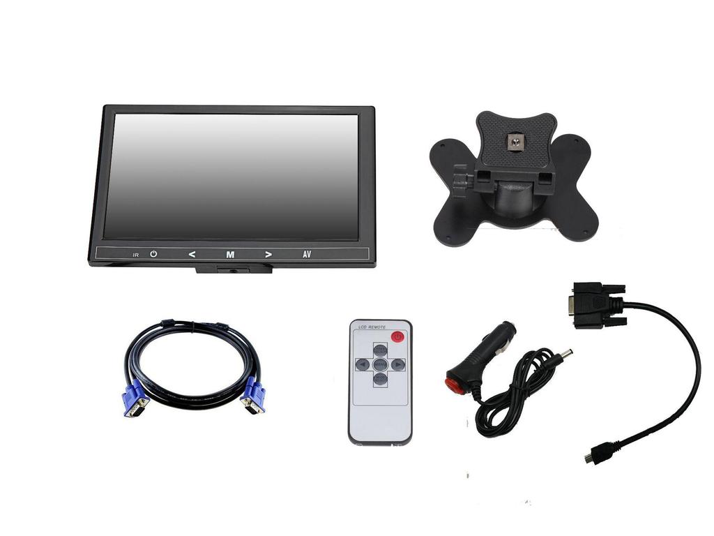 9-Inch HD Car Monitor with Speakers, AV, HDMI, and VGA Inputs