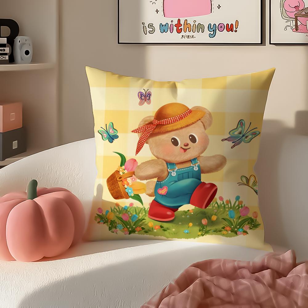 Chubby Cute Thai Character BButterbear Cushion Cover Pillowcase Short Plush Invisible zipper Room Sofa Cushion Cover