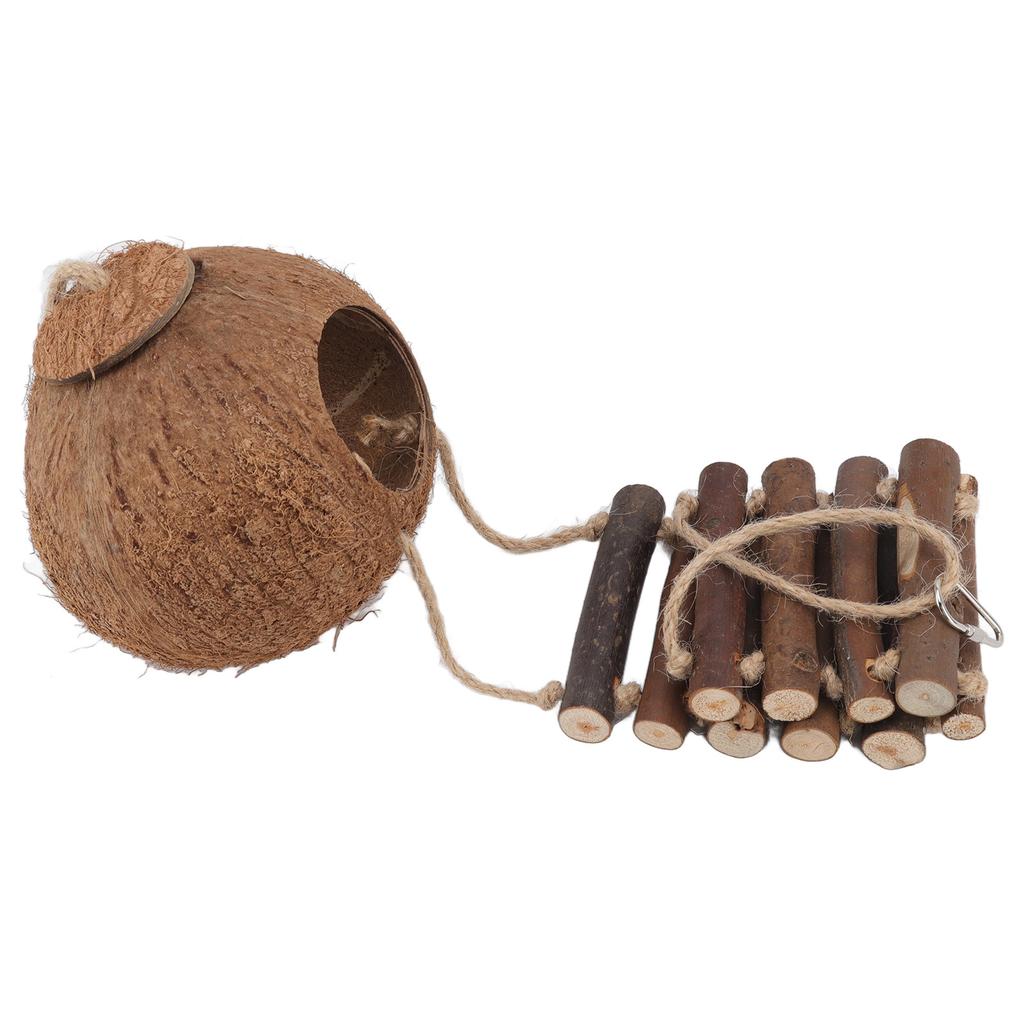 Natural Coconut House Coconut Shell Bird Nest Hanging Pet Parrot Hideaway House with Climbing Rope