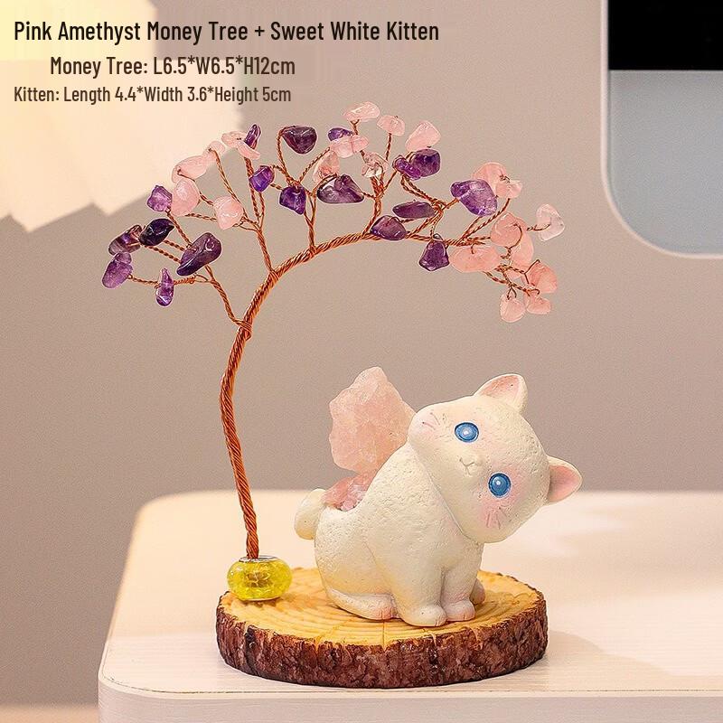 Lucky Cat Crystal Money Tree Ornament