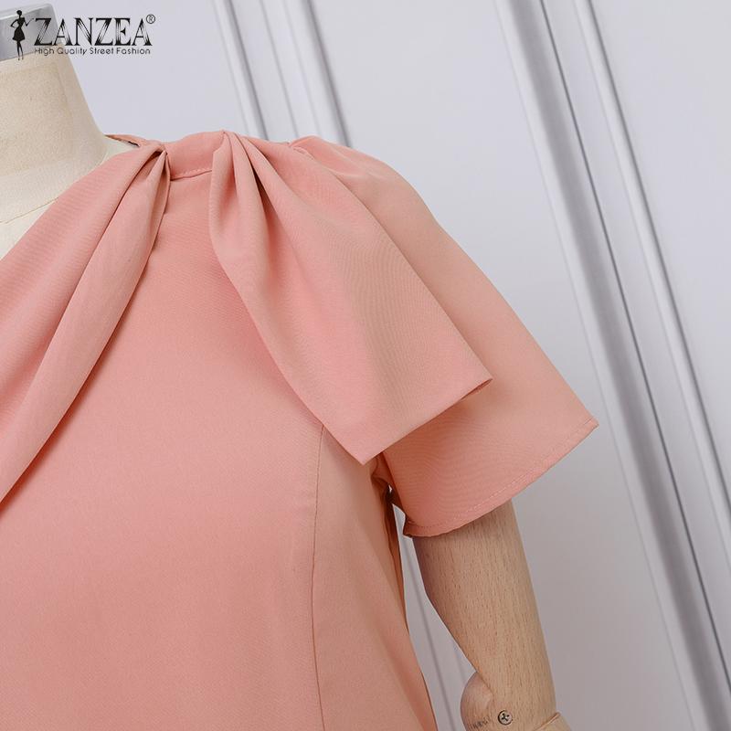 ZANZEA Women Casual Round Neck Summer Short Sleeve A-line Dress