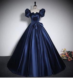 

Elegant Princess Style Evening Gown Student Vocal Performance Puffy Skirt Women s Fashion Korean Style Wedding Dress S темно-синього кольору