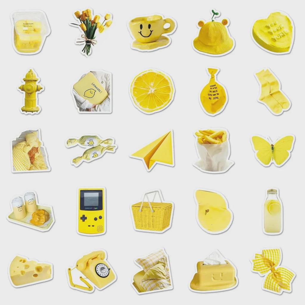 50 Yellow Literary-Inspired Waterproof Stickers for Notebooks, Phones, Computers, and Cups