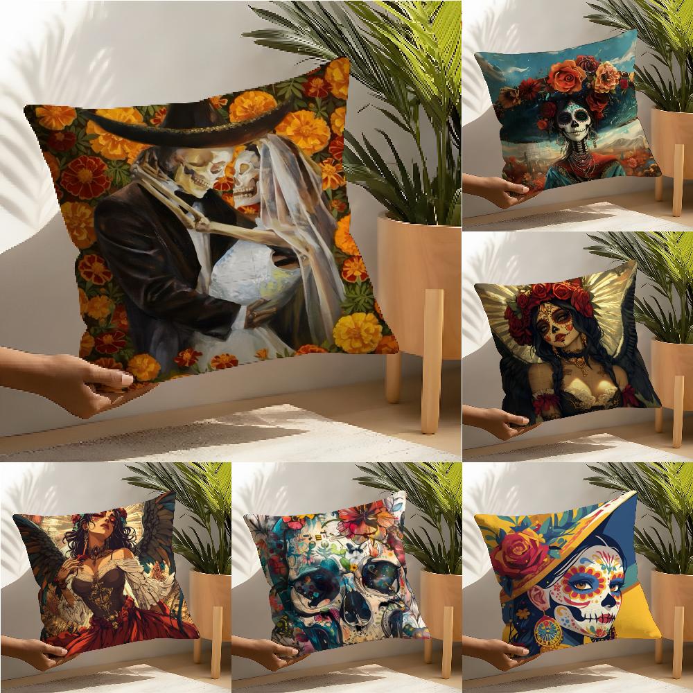 Festival Day Of The Dead Art 4 Pillow Case Linen Cushion Covers For Decorative Sofa Home Pillows Case Car Chair Pillows Cases