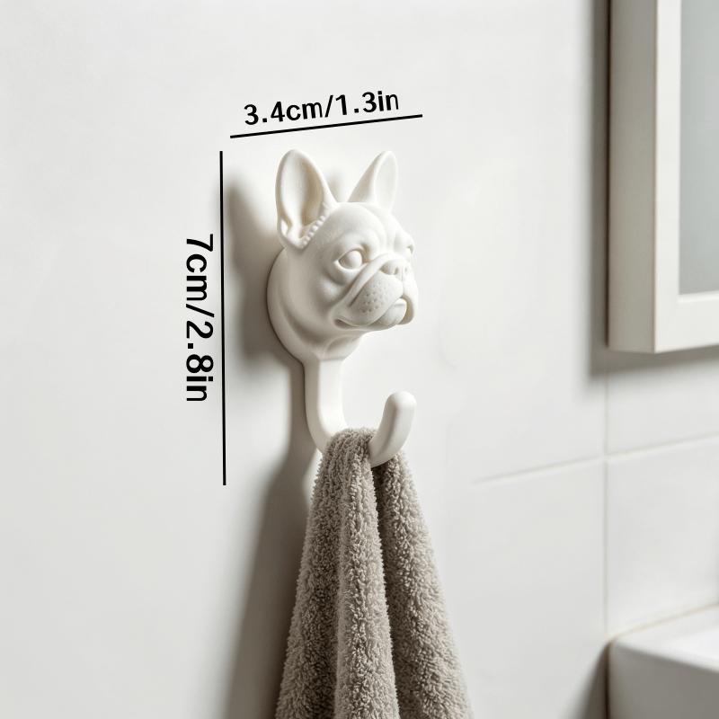 2Pcs Easy‑Mount French Bulldog Wall Hooks, Multi‑Purpose Hanger for Towels Keys Pet Leashes, Home Storage Decor Ornament