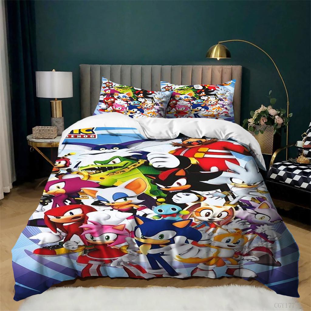 Sonic Bedding Set 3 Pieces Movie Cartoon Duvet Cover Set All Season Soft Lightweight Duvet Cover with Zipper Closure
