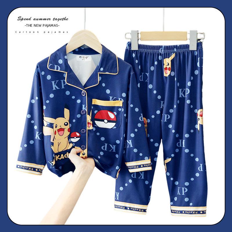 Children's Spring/Autumn Cartoon Print Pajamas, Long-Sleeve Cardigan Style for Boys and Girls