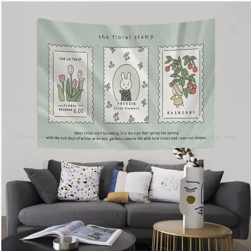 

Мультяшный узор из зеленых растений, подвесная ткань, офис, гостиная, гобелен, украшение для дома, настенный гобелен 100x75cm