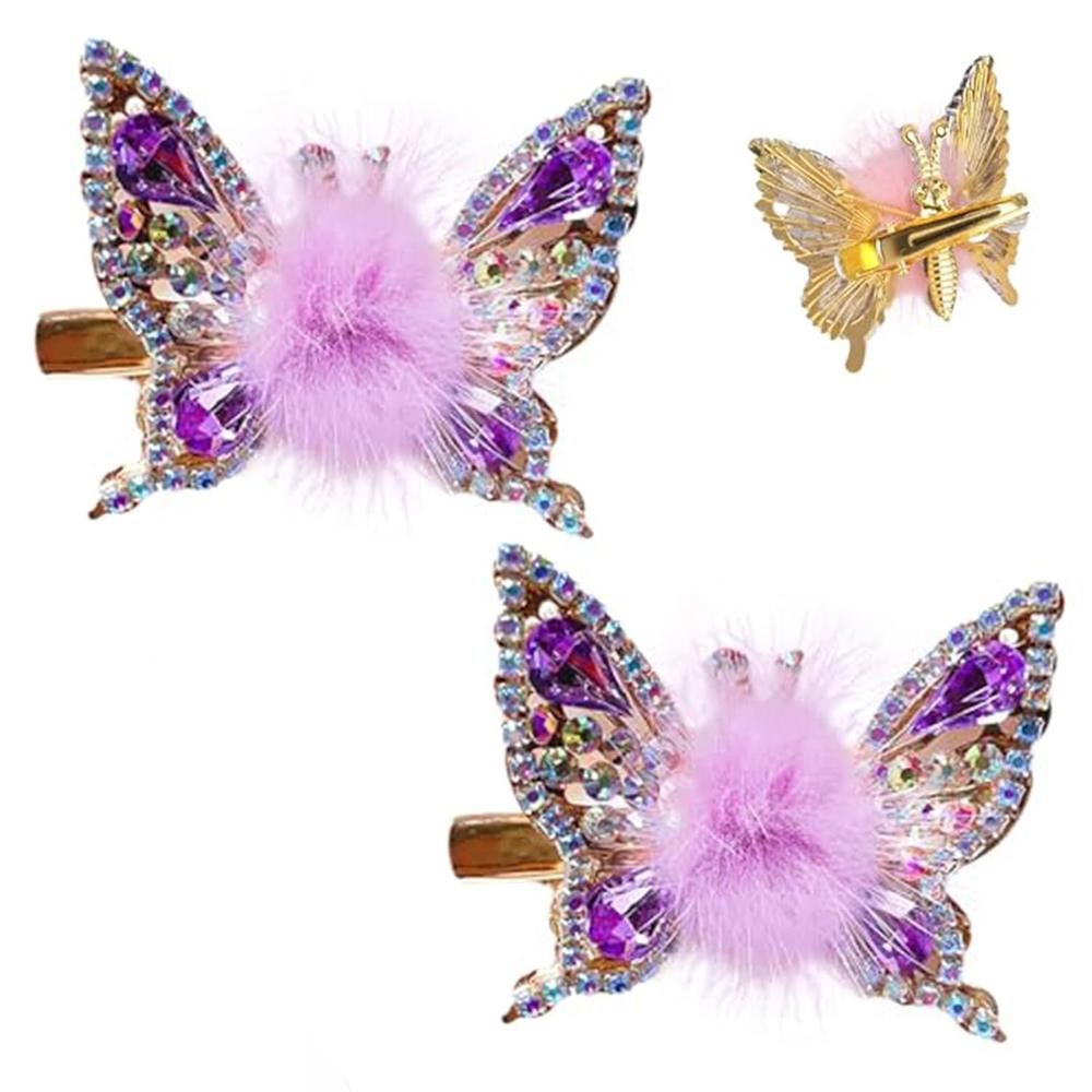 2 Pcs Butterfly Hair Clips Colorful Shiny Flying Butterfly Hairpin with Soft Hairball for Girls