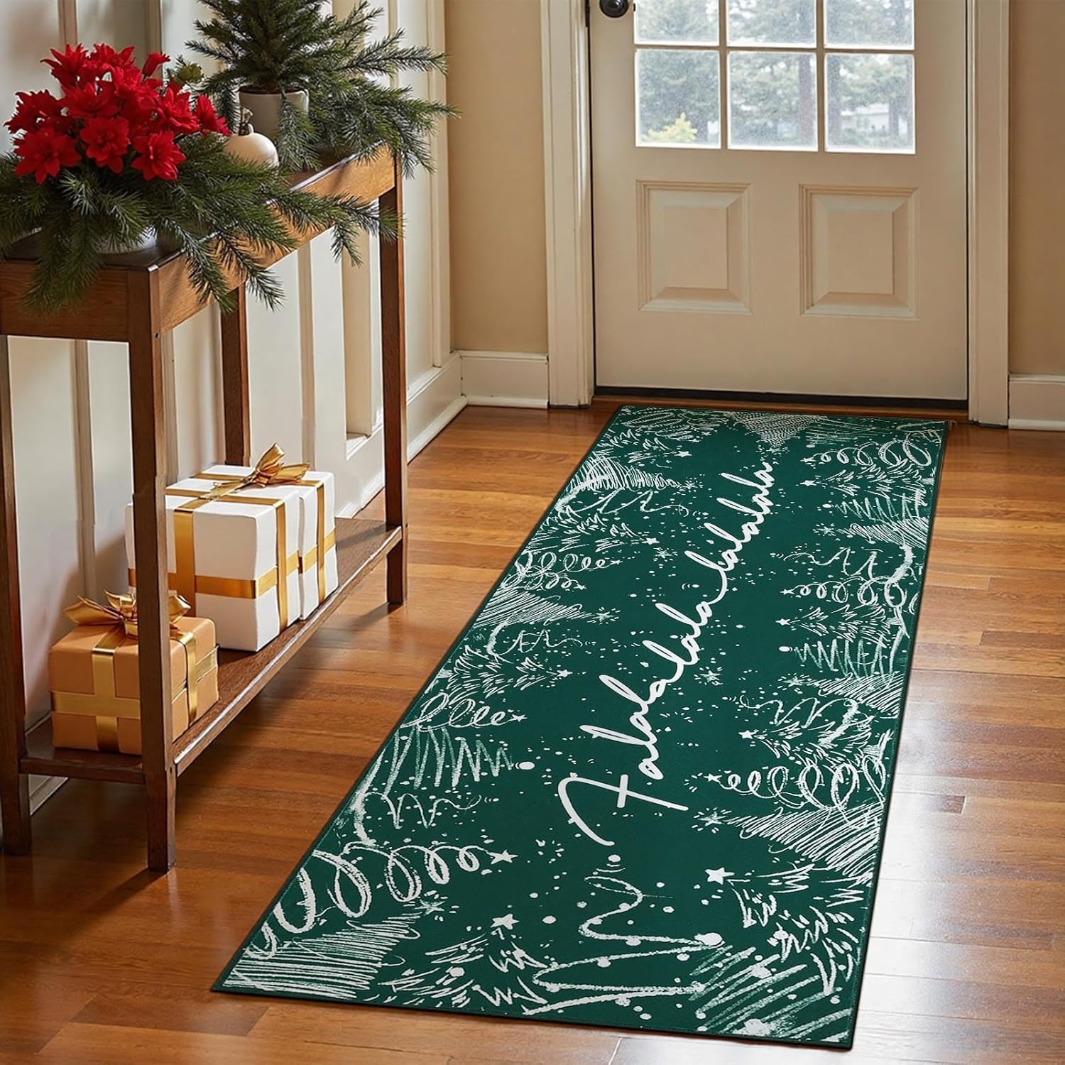 

Christmas Runner Rug for Entryway Washable Christmas Tree Kitchen Rug Green Xmas Hallway Non-Slip Soft Rugs Home Decor 60X180CM(2X5.9FT