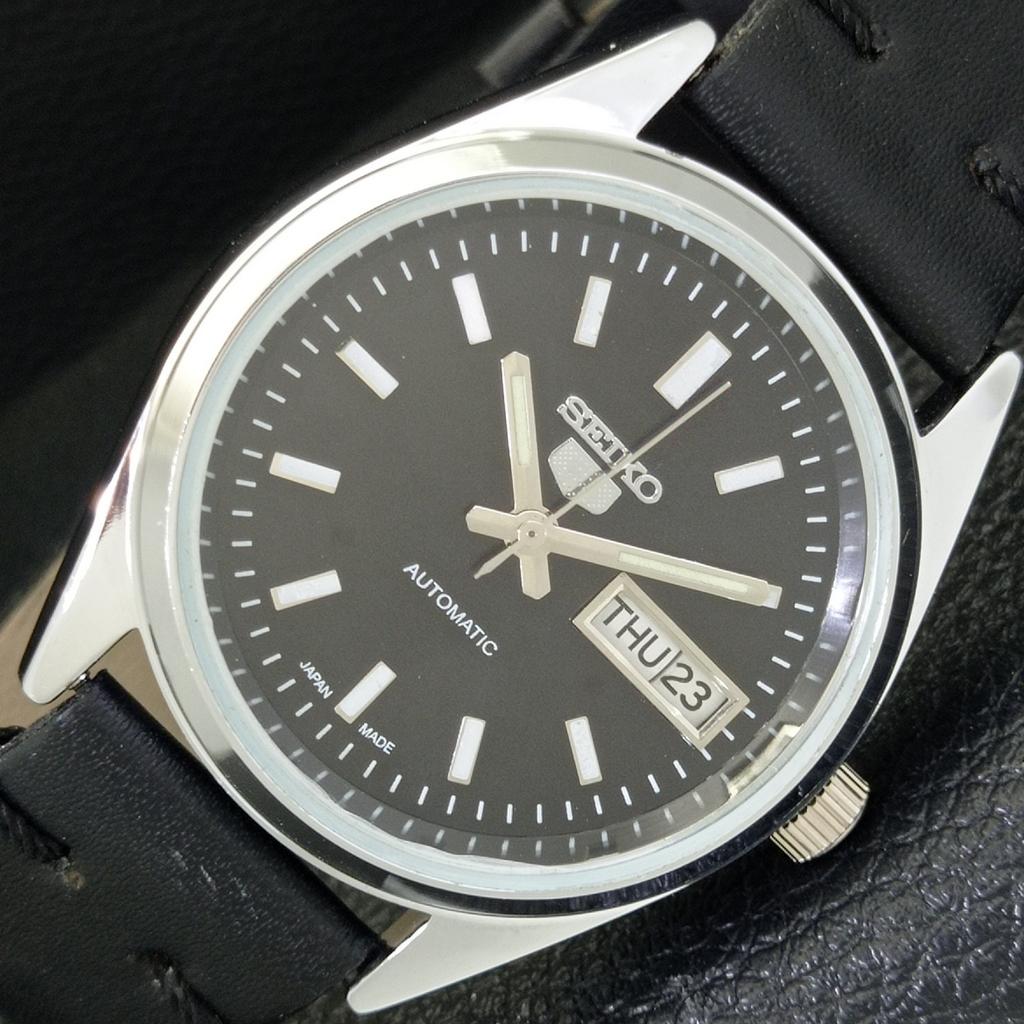 JAPAN VINTAGE SEIKO 5 AUTOMATIC REFURBISHED MENS BLACK DIAL WATCH a440614-4 Sk-a440614