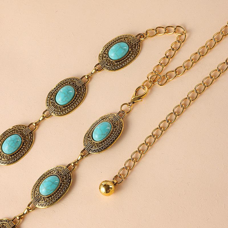 Bohemian Women's Belt and Chain with A High-end Feel, Retro Engraved and Inlaid Waist Chain, Women's Metal Waist Chain, Women's Belt