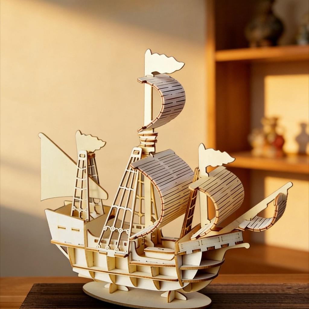 DIY  Sailing Ship Toys 3D Wooden Puzzle Toy Assembly Wood Craft Kits Desk Decoration for Children Kids