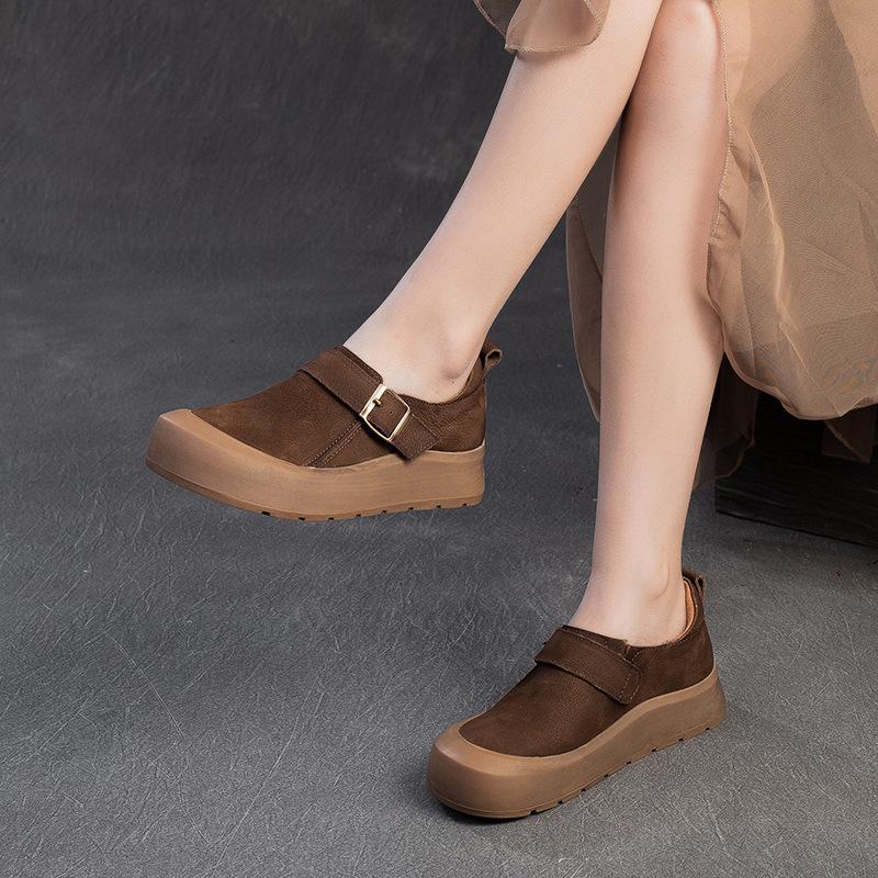 Fashion GKTINOO Casual And Comfortable Thick Soled Shoes Spring 2025 New Round Toe Genuine Leather Women's Flat Platform Shoes