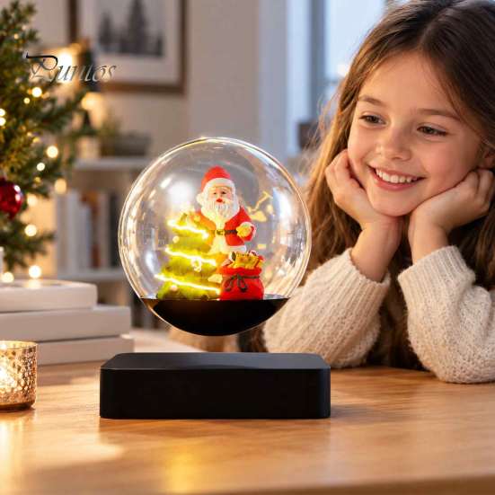 Unique Festive Home Accents Magnetic Levitating Santa Claus Tree Ornament with LED Light, Lighted Rotating Floating Glowing Winter Office Decorations