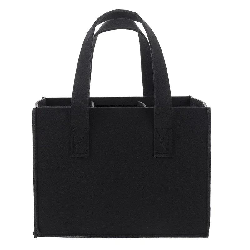 Portable Felt Wine Carrier Bag for 6 Bottles with Divider, Reusable Wine Tote with Handle, Grey Wine Bottle Holder for Travel