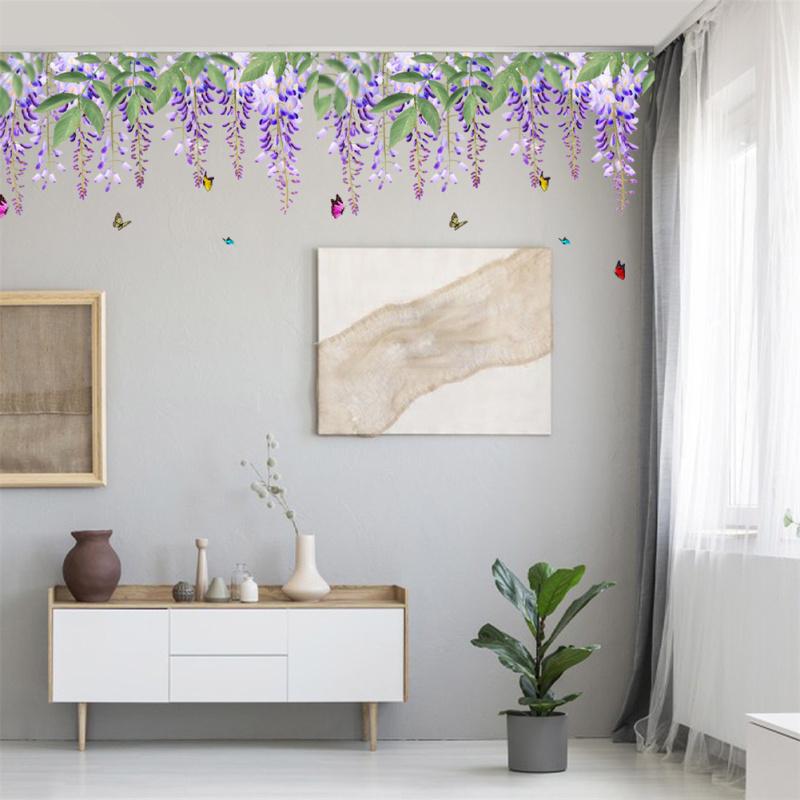3pcs Wisteria Flowers Diy Wall Stickers Romantic Wallpaper Wall Mural For Living Room Bedroom Home