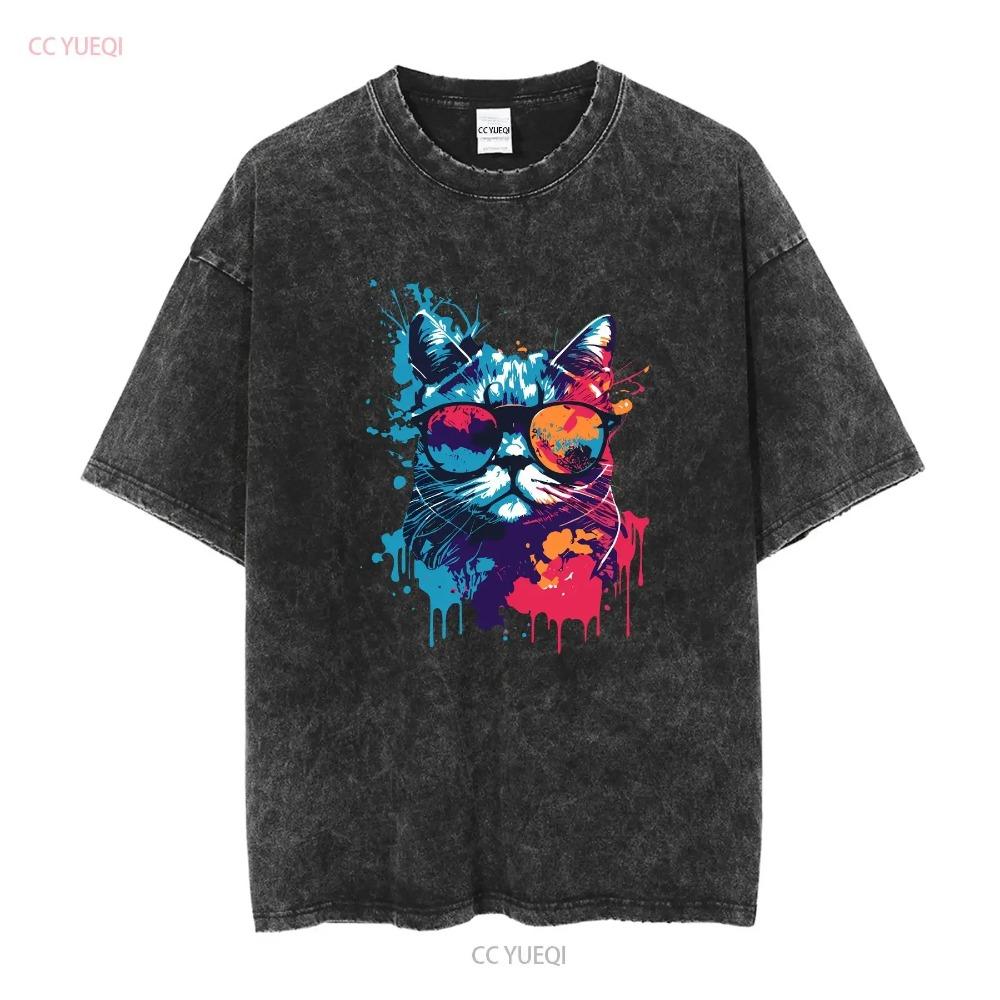 Cool Cat Softstyle T Shirt long or short sleeves vintage Washed streetwear Stylish Breathable homme Comfortable Versatile Soft