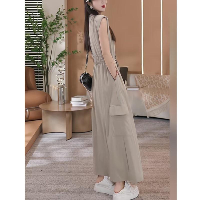 Premium Temperament Tooling Dress Women's Summer Large Size Fat Waist Drawstring Sleeveless Vest Long Skirt