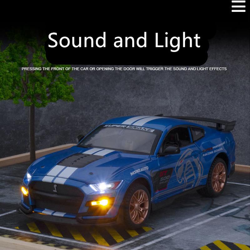 Maßstab 1:24 Mustang Shelby GT500 Druckgussauto-Modellspielzeug, zurückziehbares Spielzeugfahrzeug mit Ton und Licht für Kinder, Kleinkinder, Jungen und Mädchen, Geschenkkollektion