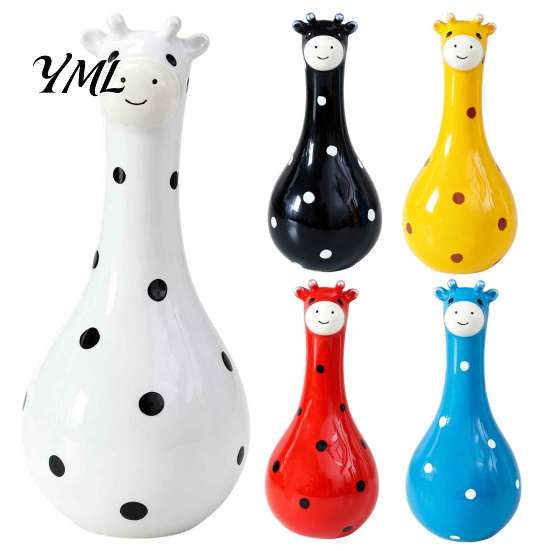 Multifunctional Resin Art Cute Polka Dot Giraffe Vase, Hand-painted Flower Creative Big-mouthed Unique Home Decor Accents Holder for Living