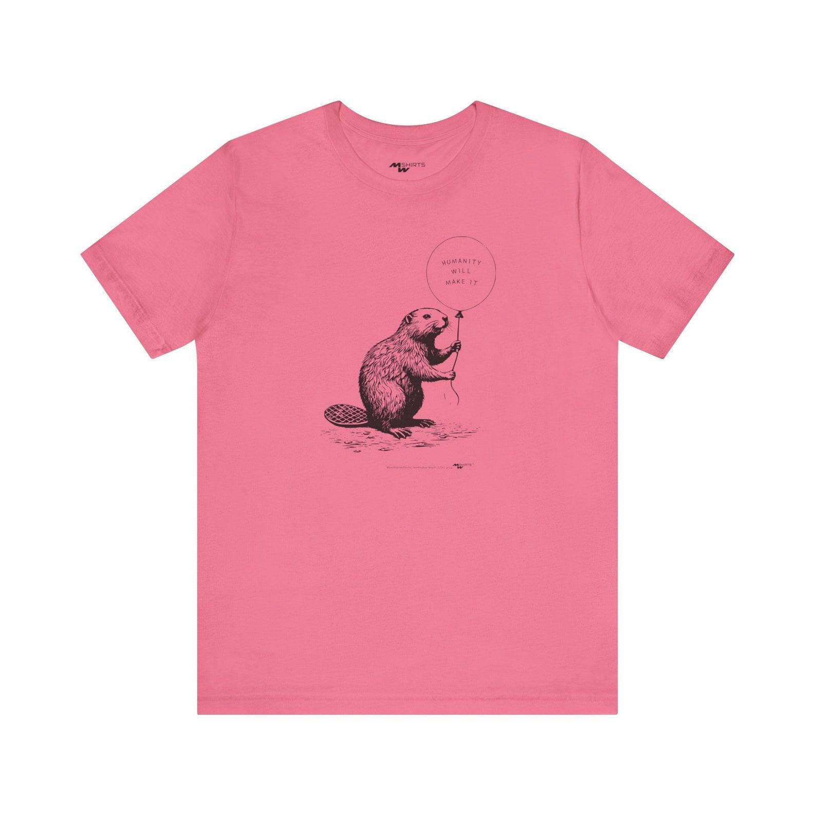 Beaver with Balloon T-Shirt - Copper Engraving Vintage Style/ Unisex Jersey Short Sleeve Tee S