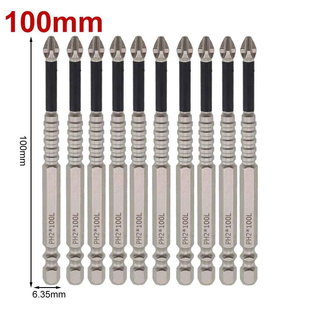 10 Stück/Satz PH2 Magnetische Kreuzschlitz-Schraubendreherbits Legierter Stahl Rutschfest Lange Bohrer Für Elektroschrauber Handbohrmaschinen