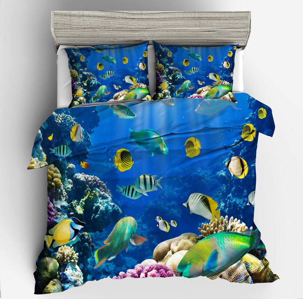 3D Digital Printing Underwater World Dolphin Series Quilt Set Three-Piece Set