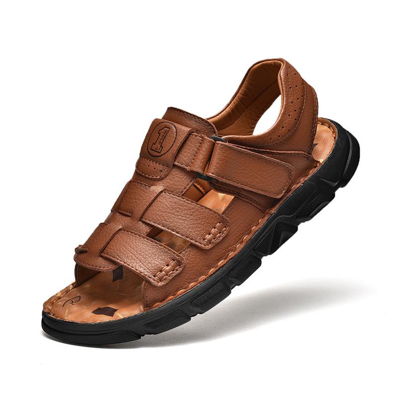 

Men s leather sandals large size 45 outdoor soft-soled comfortable driving shoes 46 casual beach shoes 47 big shoes No. 48 48