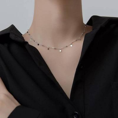 Collar de plata de ley 925, cadena de cuentas multicirculares, cadena redonda brillante para clavícula, collar de fiesta para mujer, joyería