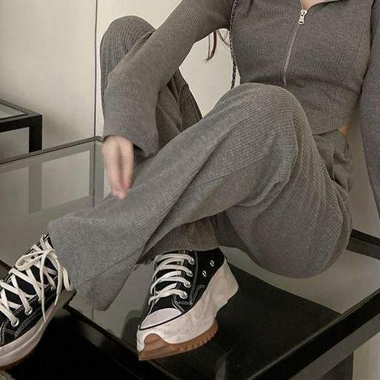 

Women s Long Sleeve Cardigan & High Waist Wide Leg Pants Two-Piece Set S 75-100 lbs