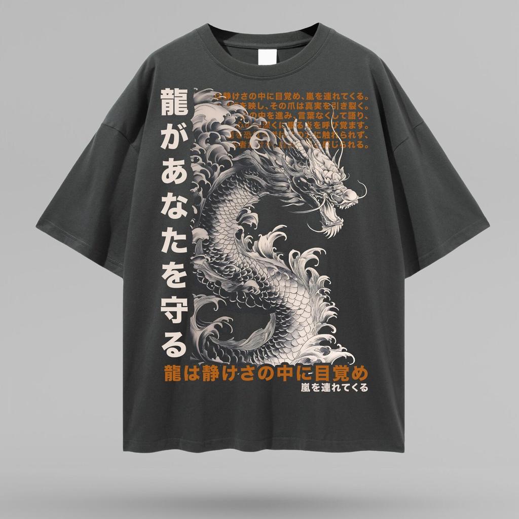 Japanese Dragon Oversize Deep Drop Shoulder Tee, Harajuku Dragon, Streetwear, High Quality T-Shirt, Unisex,