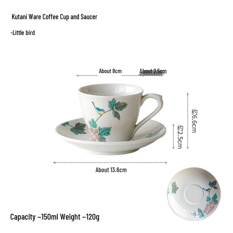 

Кофейная чашка с блюдцем Kutani Ware с изображением птиц и цветов