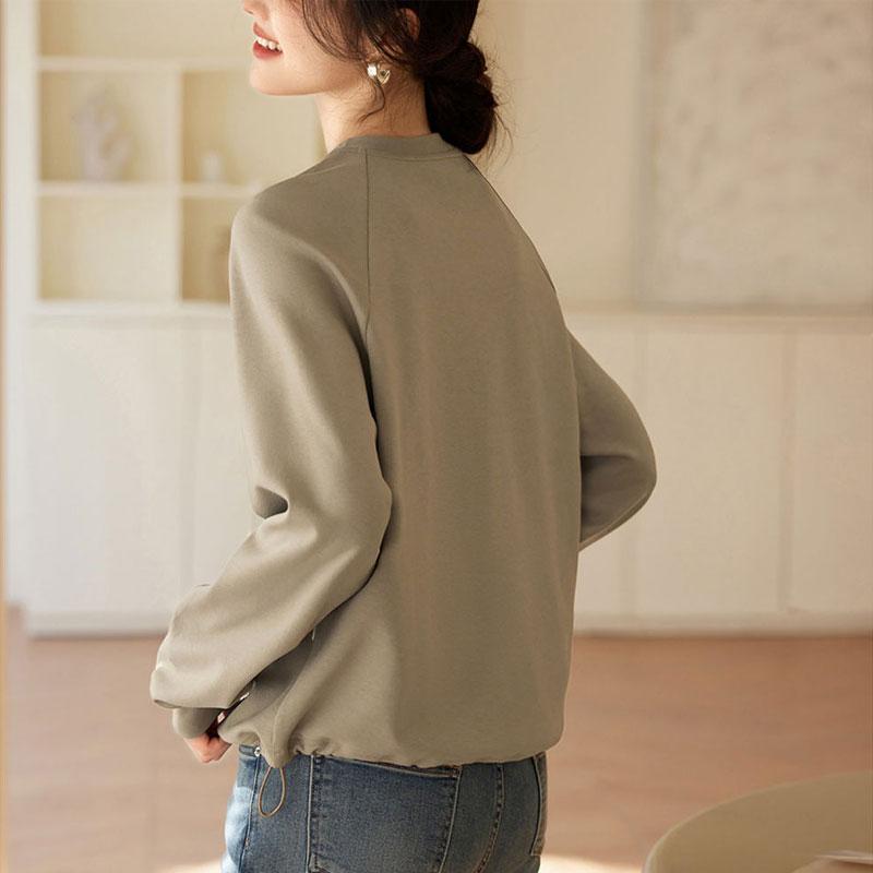 Spring Autumn O-Neck Loose Sweatshirts Casual Long Sleeve Commute Women's Solid Color Basic Fashion Button Pullovers