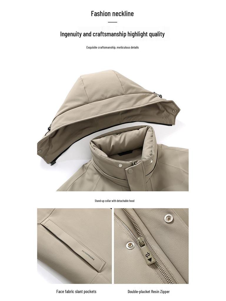 Herren Mittellange Kapuzenjacke aus Gänsedaunen - Neuer Stil, Verdickt, Abnehmbar, Warme Winter Business Casual Oberbekleidung