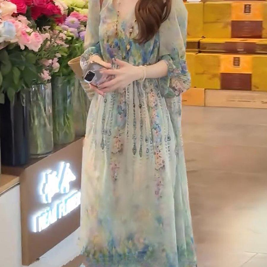 2026 Summer Women's Loose Floral Two-Piece Dress with Waist-Cinching Fit