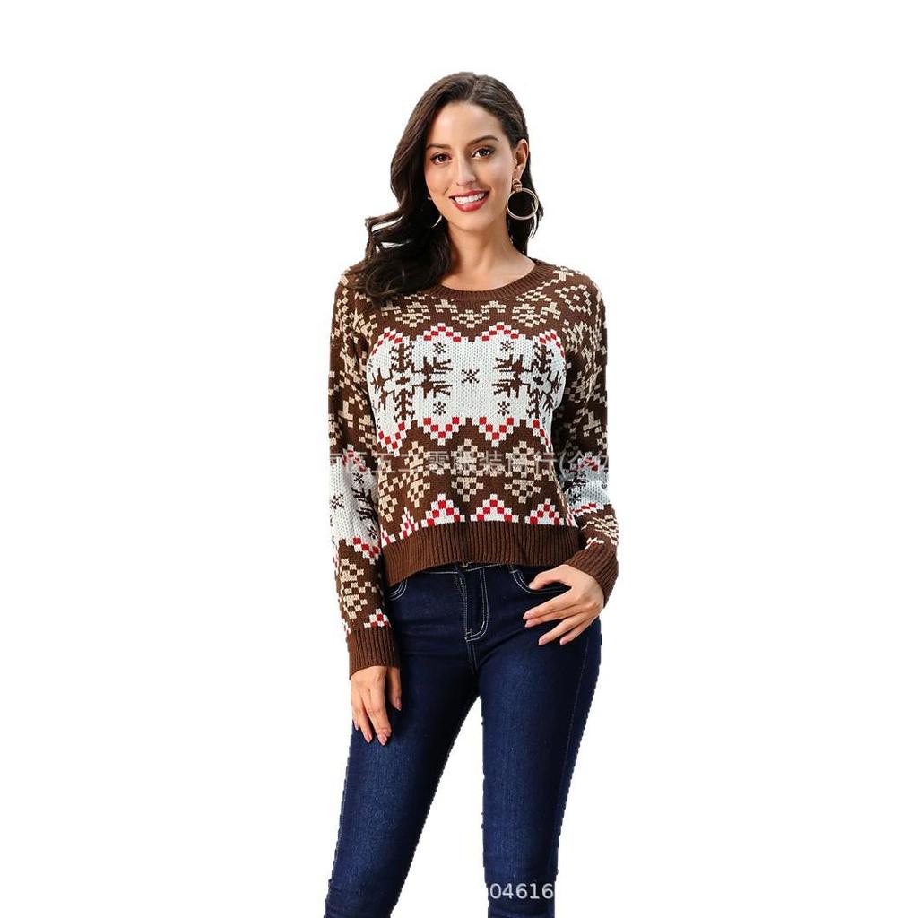 2026 European Plus Size Women's Snowflake Pullover - Autumn Winter Christmas Round Neck Sweater