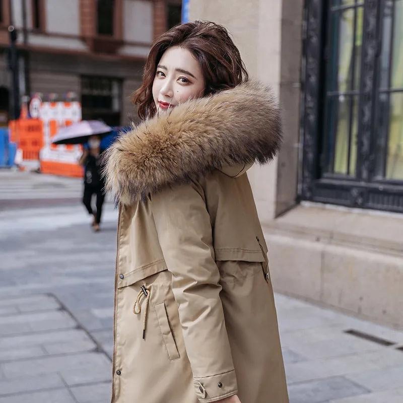Winter Jacket Women Parka Clothes Long Coat Wool Liner Hooded Jacket Fur Collar Thick Warm Snow Wear Padded Parka