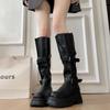 Designer Women Knee High Chelsea Boots Chunky Platform Goth Fad Heeled Shoes 2025 Winter New Casual Woman Mid Heels Long