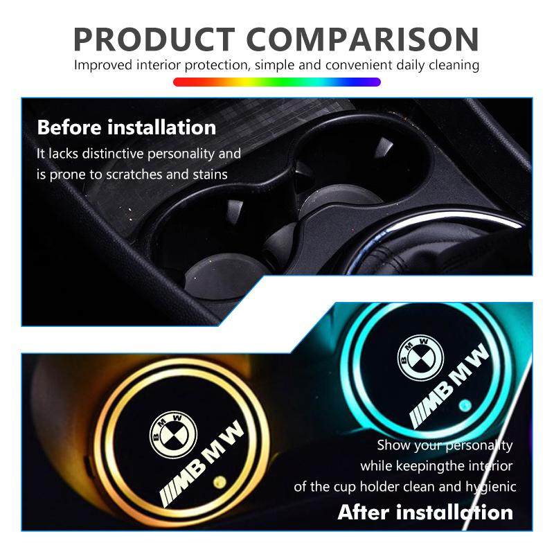 AAAXG1 Car Cup Holder Lights Ambient Lighting Glowing Anti Slip Coaster Pad For BMW M 1 3 4 5 6 7 Series X1 X3 X4 X5 G20 G38 F48 E36
