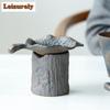 Japanese Handmade Rough Pottery Tea Filter Holder Ancient Early Roasted Tea Strainer Mesh Leak Frame Kung Fu Tea Filter Diffuser