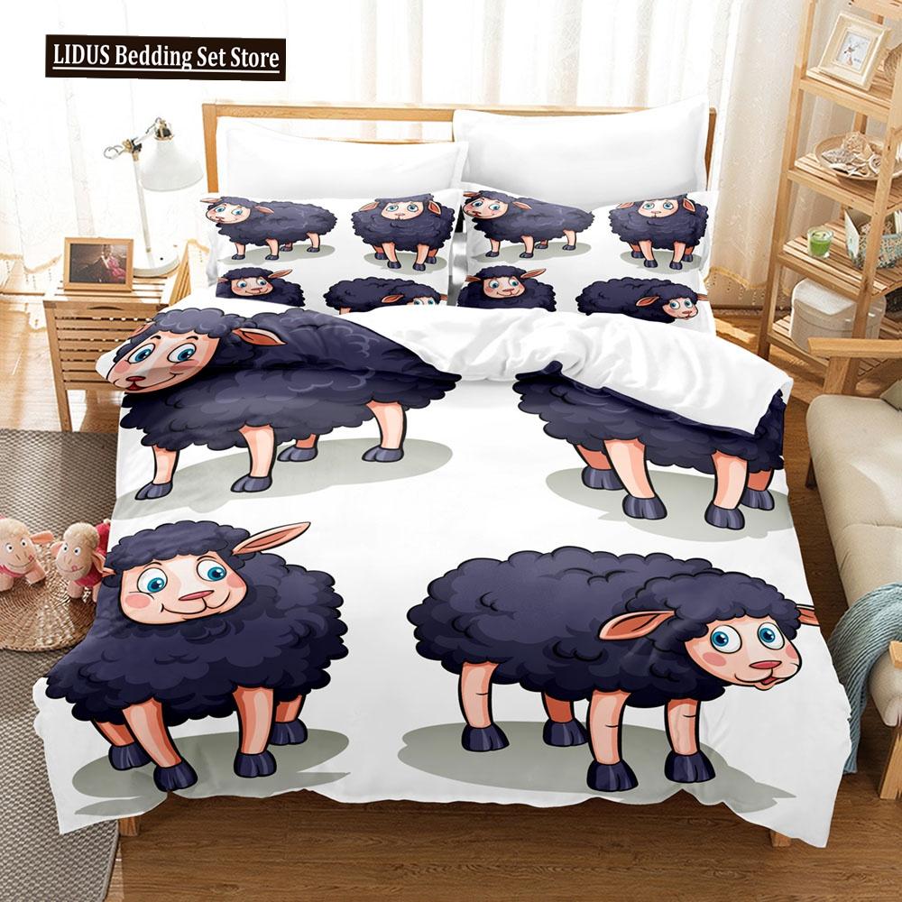 Cartoon Goat Duvet Cover Set Cute Kawaii White Goat White Background King Queen Size For Girls Boys Gift Polyester Bedding Set