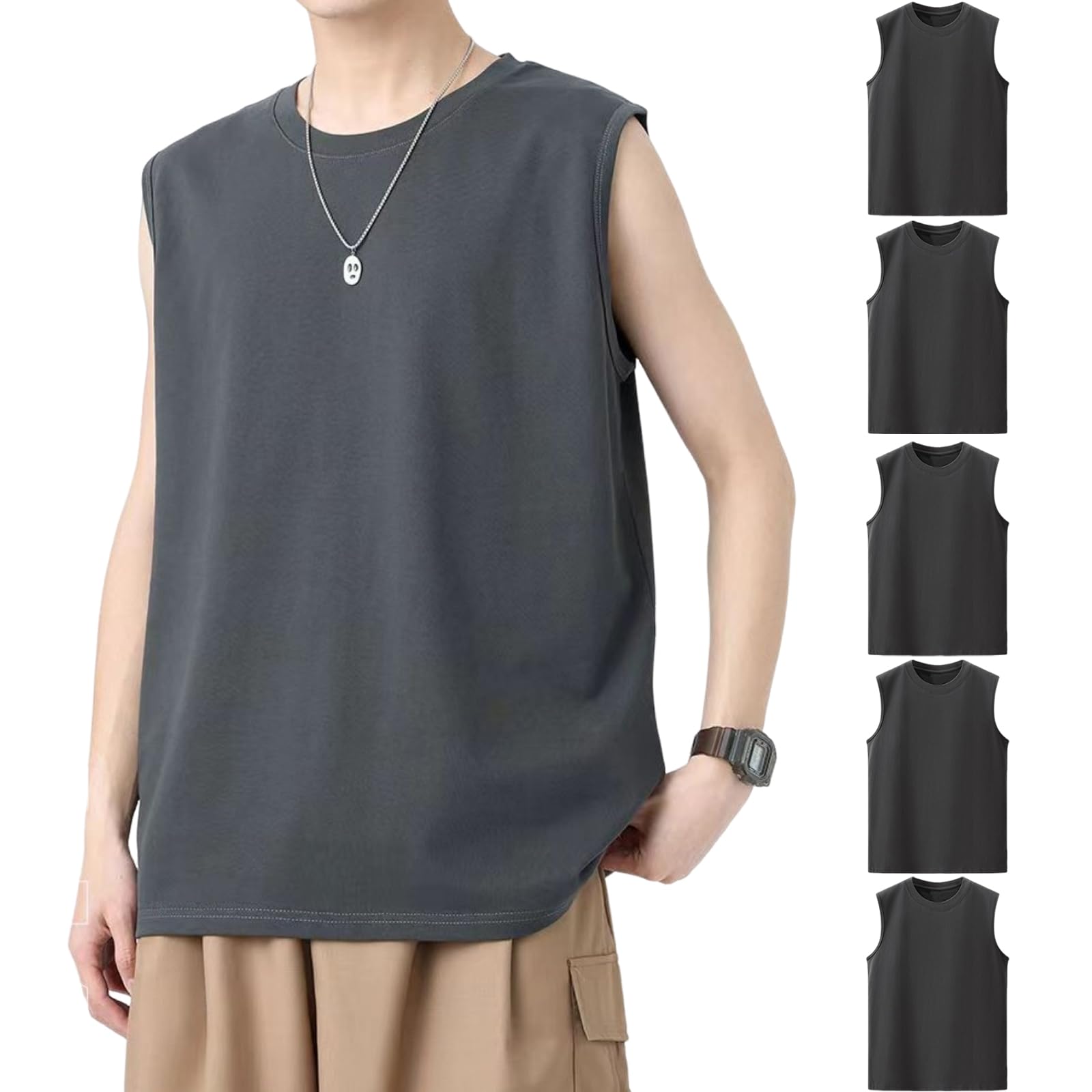 

Комплект из 3 маек или Свободный Большой Дышащий Комплект из 5 Темных [Hisitosa] Мужских Рубашек, Топов, 5, 100% хлопок, Нижнее белье, Мужские футболки, Без рукавов,